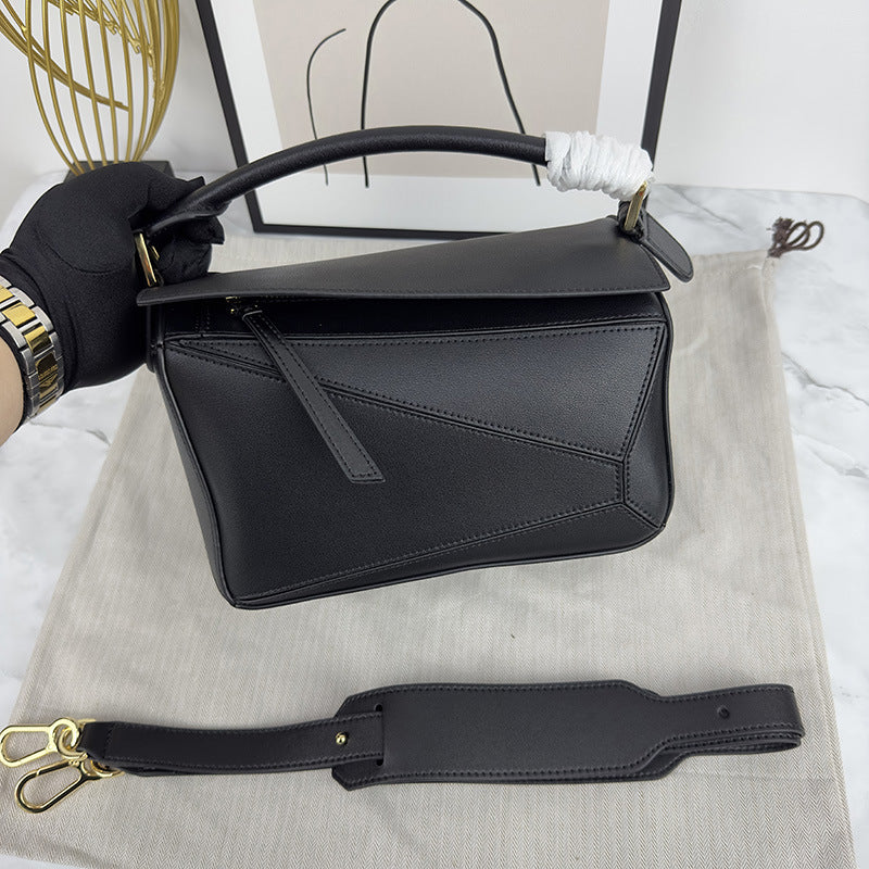 Women's Geometric Rhombus Soft Leather Stitching Genuine Portable Shoulder Bags