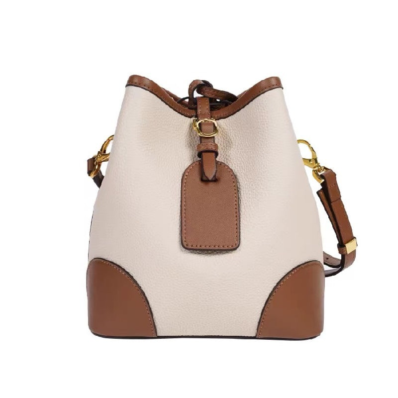 Genuine Leather Stitching Fashion Drawstring Cowhide Bags