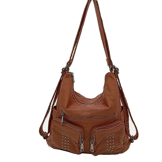 Women's Fashionable Leather Motorcycle Lightweight Retro Large Backpacks