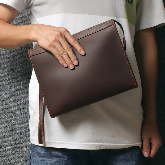 Men's Horse Leather Clutch Vintage File Envelope Men's Handbags