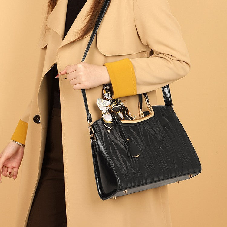 Style Oil Wax Leather High-grade Black Gift Handbags