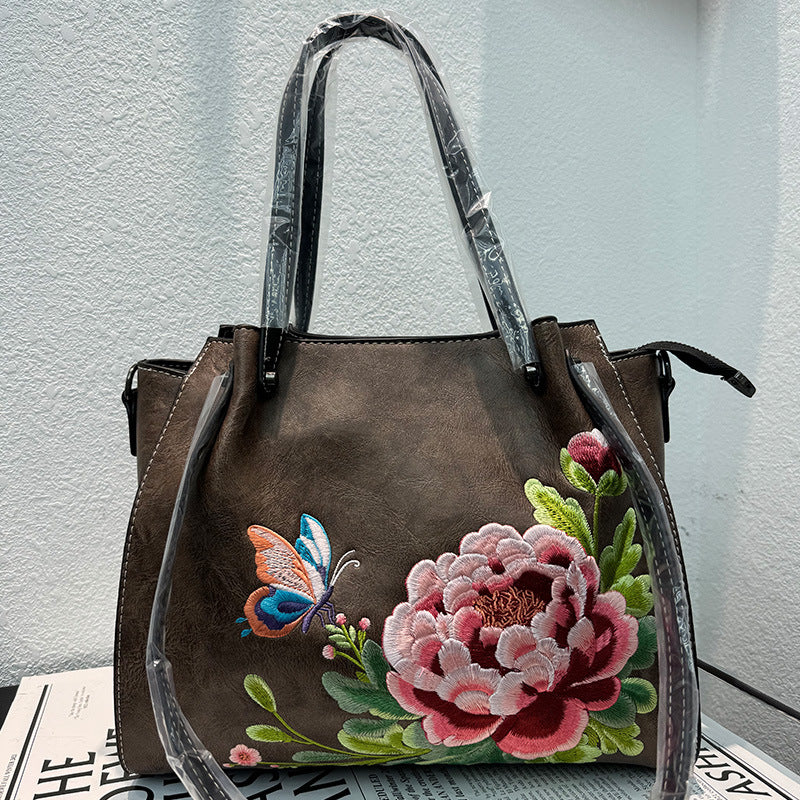 Women's Peony Vintage Embroidered Chinese Style Large Bags