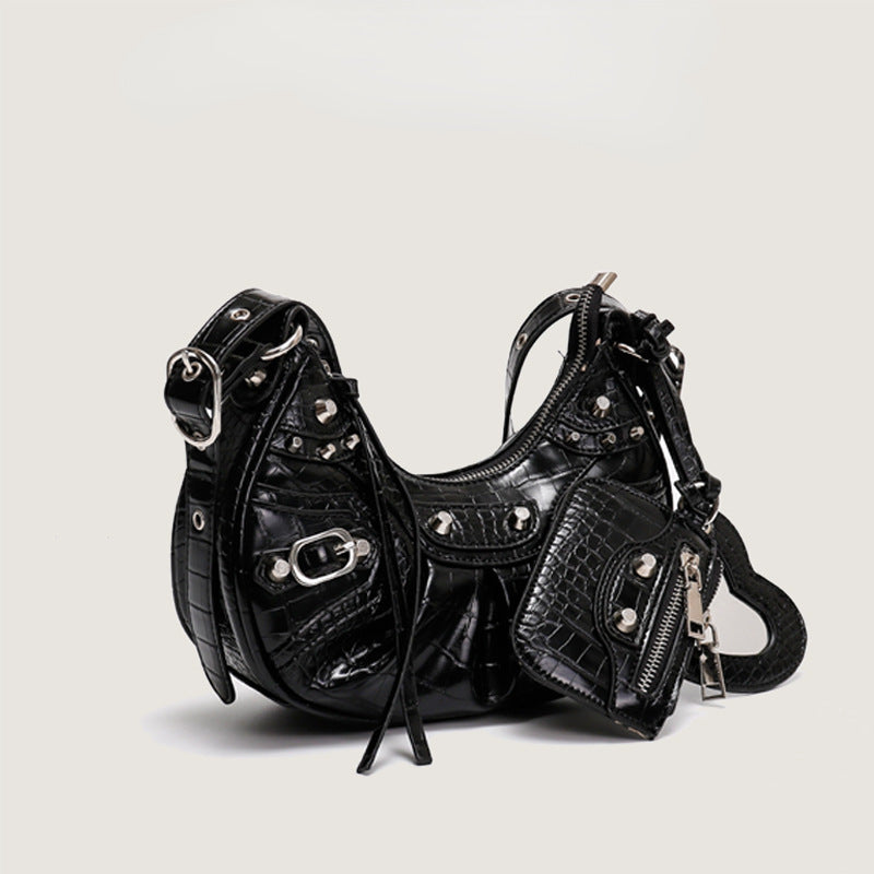Motorcycle Underarm Rivet Tassel Crescent Moon Handbags