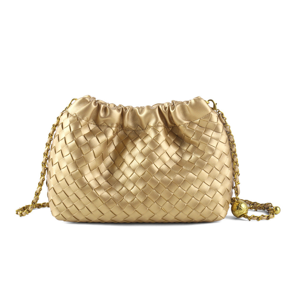 Simple Design Texture Woven Exquisite Chain Golden Bags