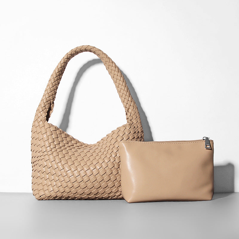 Women's Hand-woven Mother Soft Leather Underarm Lunch Shoulder Bags