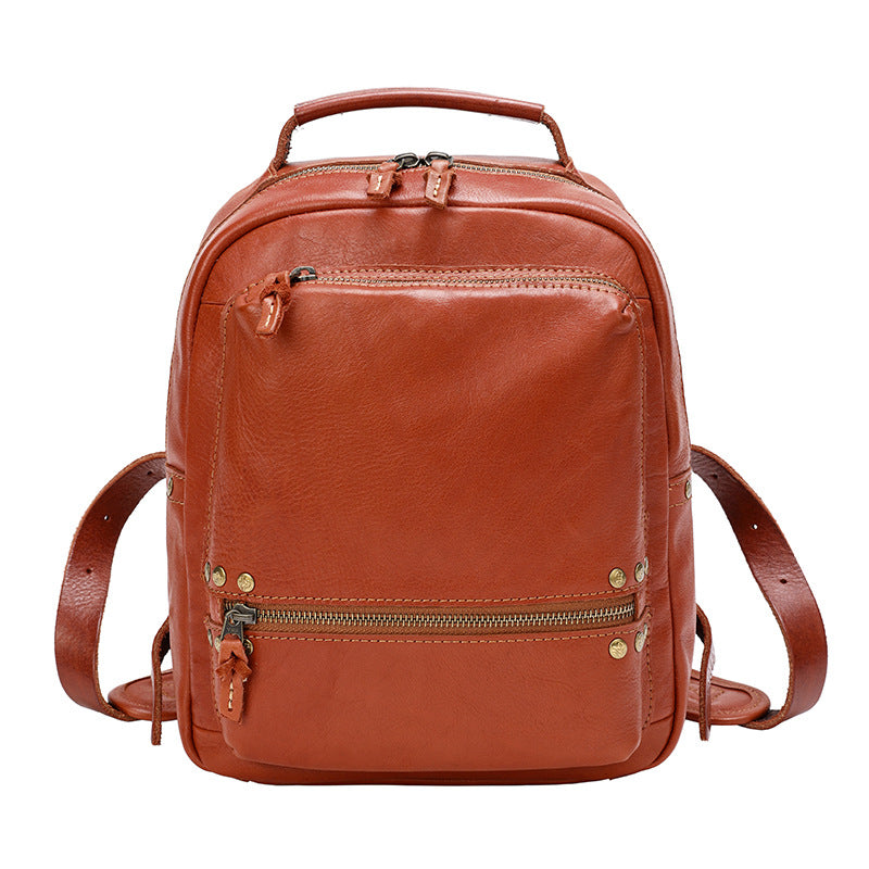Vegetable Tanning Leather Washing Waxing Polishing Zipper Copper Backpacks