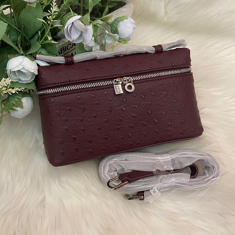Women's Cowhide Ostrich Grain Lunch Box High-grade Crossbody Bags