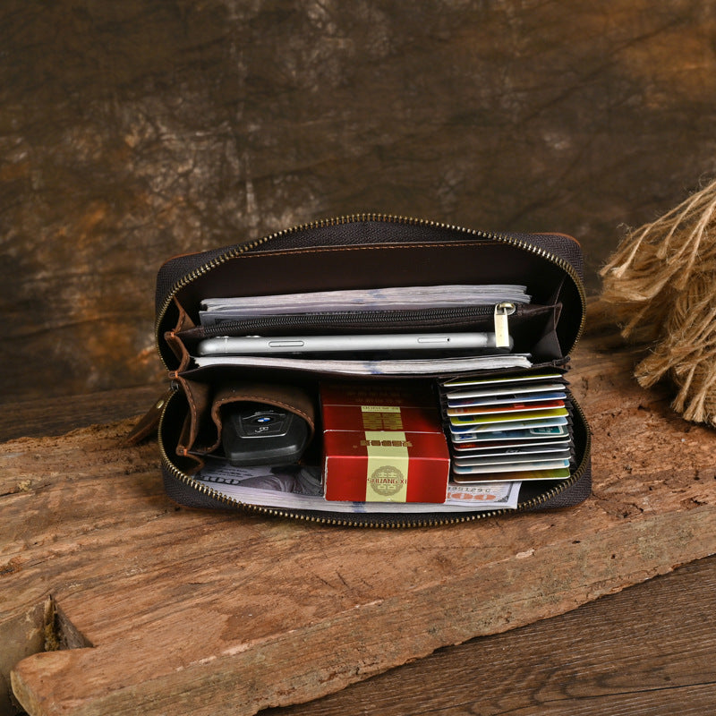 Men's Upgraded Capacity Genuine Leather Clutch Crazy Men's Handbags