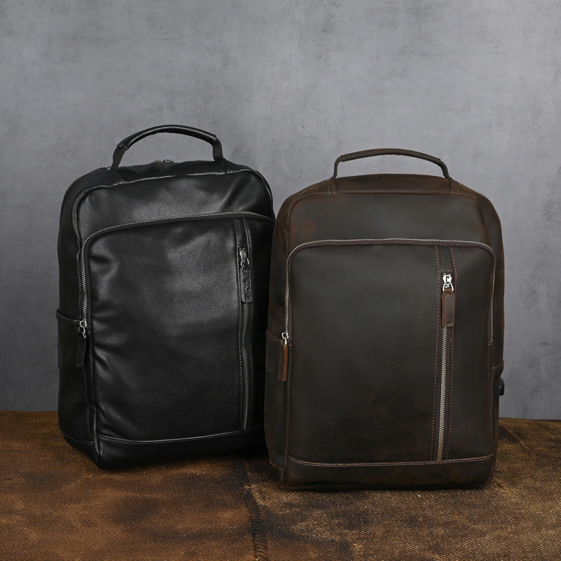 Men's Layer Cowhide Leather Retro Large Backpacks