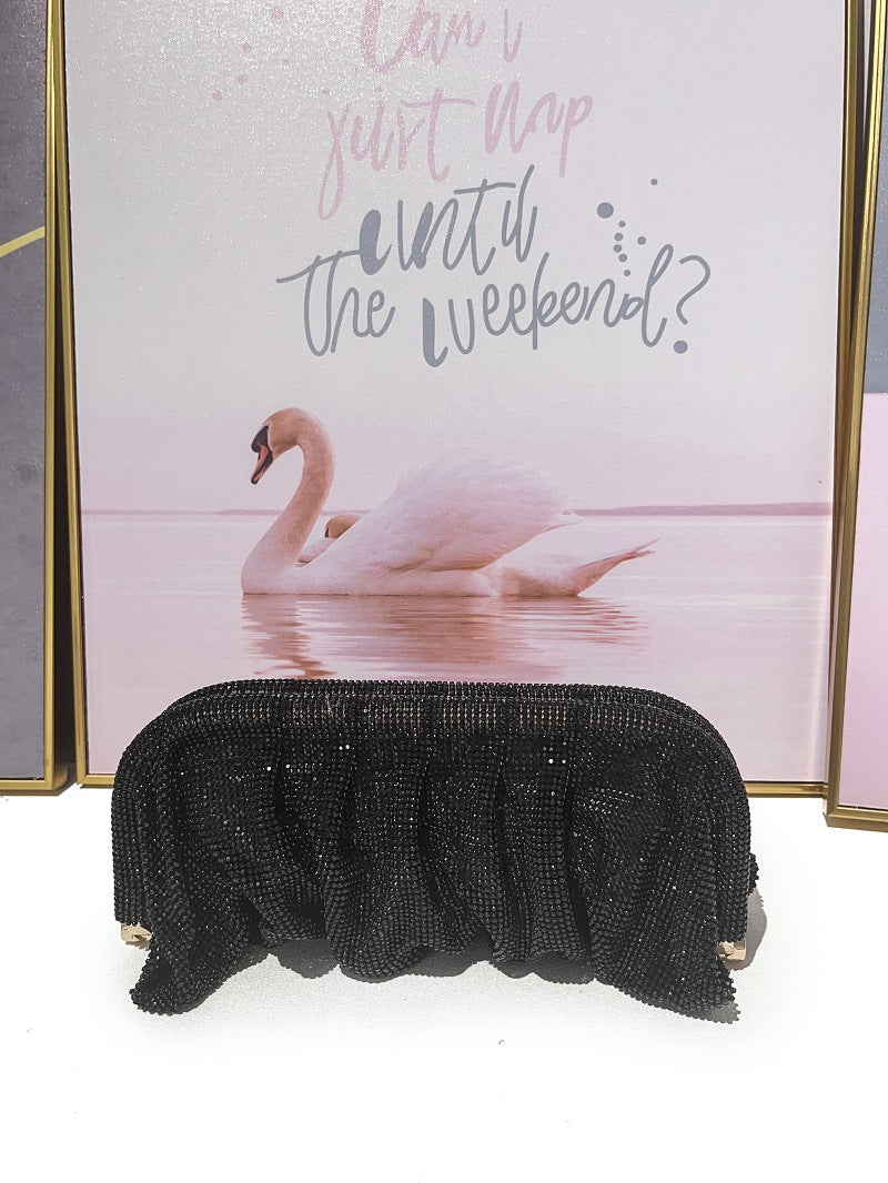 Women's Shiny Diamond Cloud Dumpling Dinner Rhinestone Pleated Evening Bags
