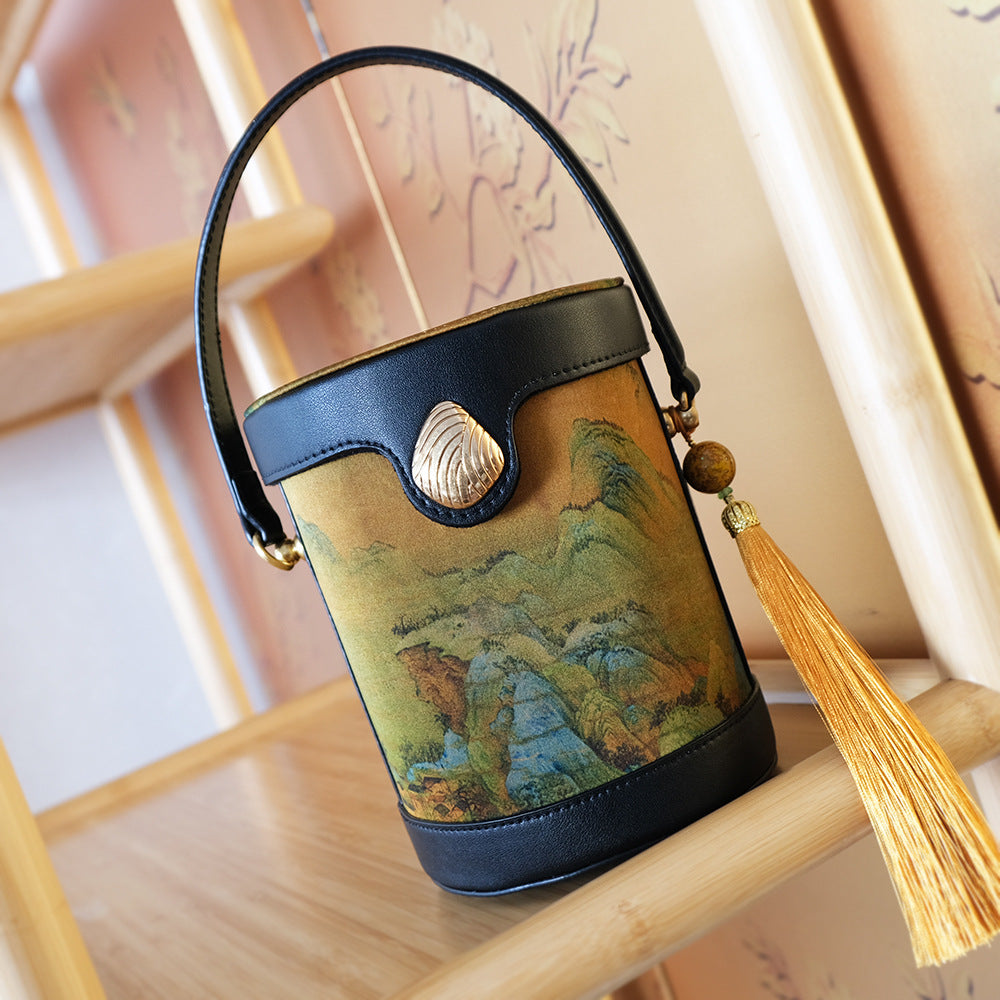 Yarn Chinese Style Hand Carrying Cylinder Crossbody Bags