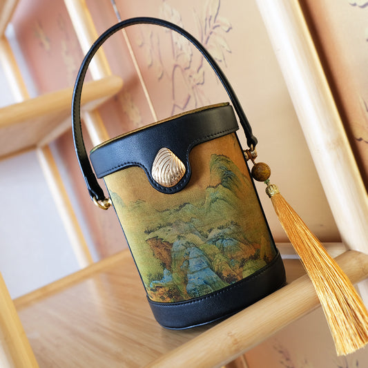 Yarn Chinese Style Hand Carrying Cylinder Crossbody Bags