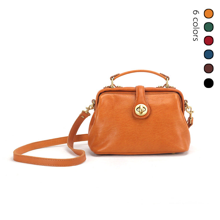 Women's First Layer Cowhide Doctor Portable Retro Crossbody Bags