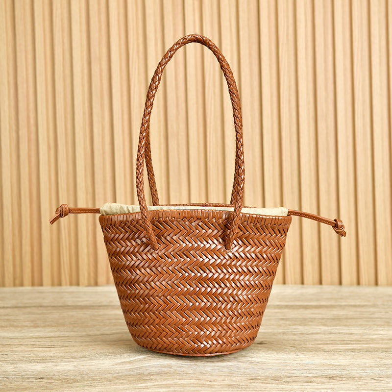 Vintage Genuine Leather Handmade Vegetable Basket Shoulder Bags