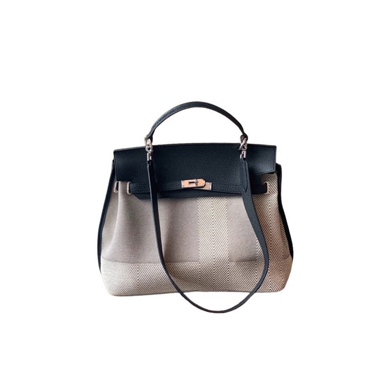 Women's High-grade Wide Strap Stitching Canvas Summer Bags