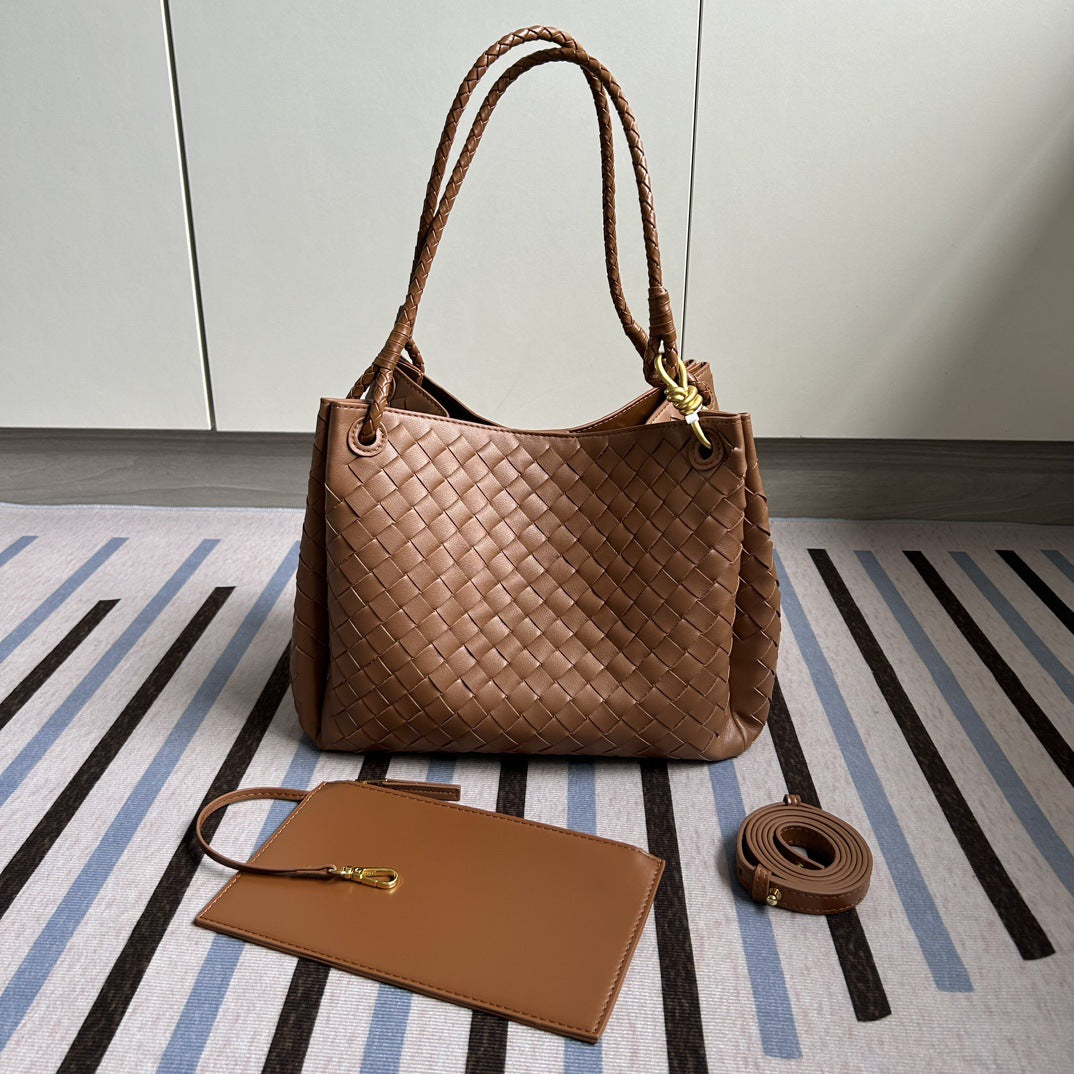 Women's Layer Cowhide Woven Parachute Genuine Leather Large Capacity Shoulder Bags