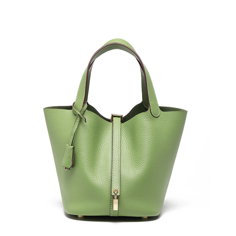 Women's Quality First Layer Cowhide Niche Basket Leather Large Bags