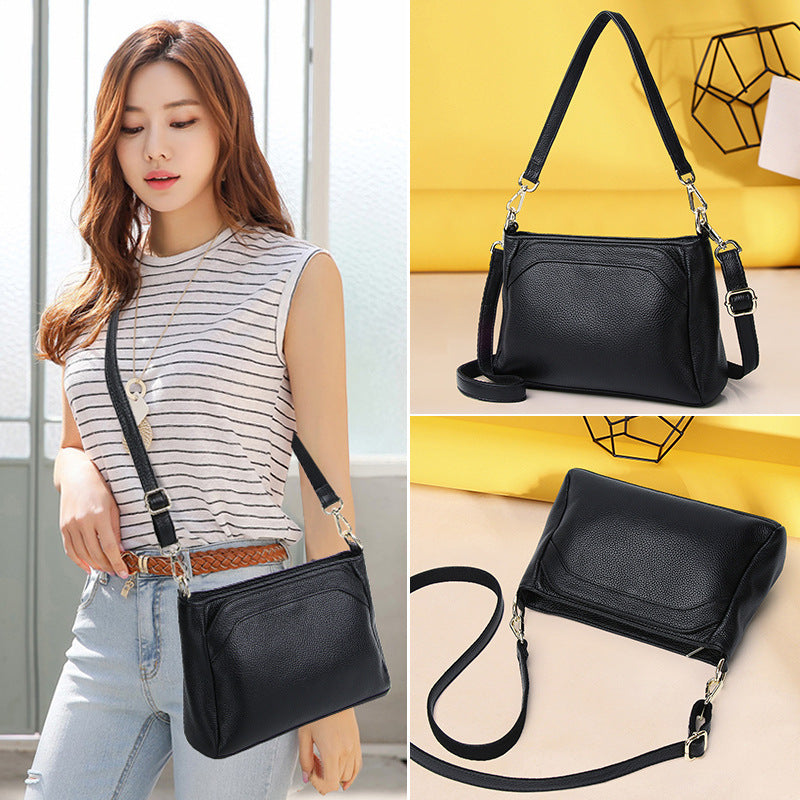 Women's Litchi Pattern First Layer Cowhide Leather Handbags