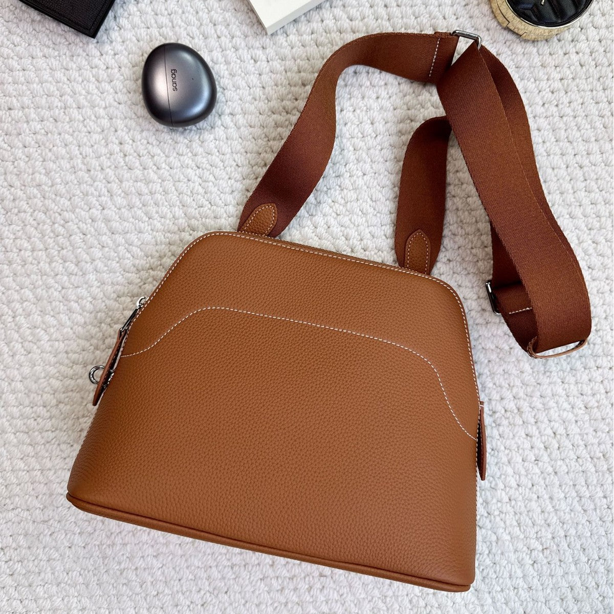 Cowhide Bowling Shell Unisex Fashion Commuter Shoulder Bags