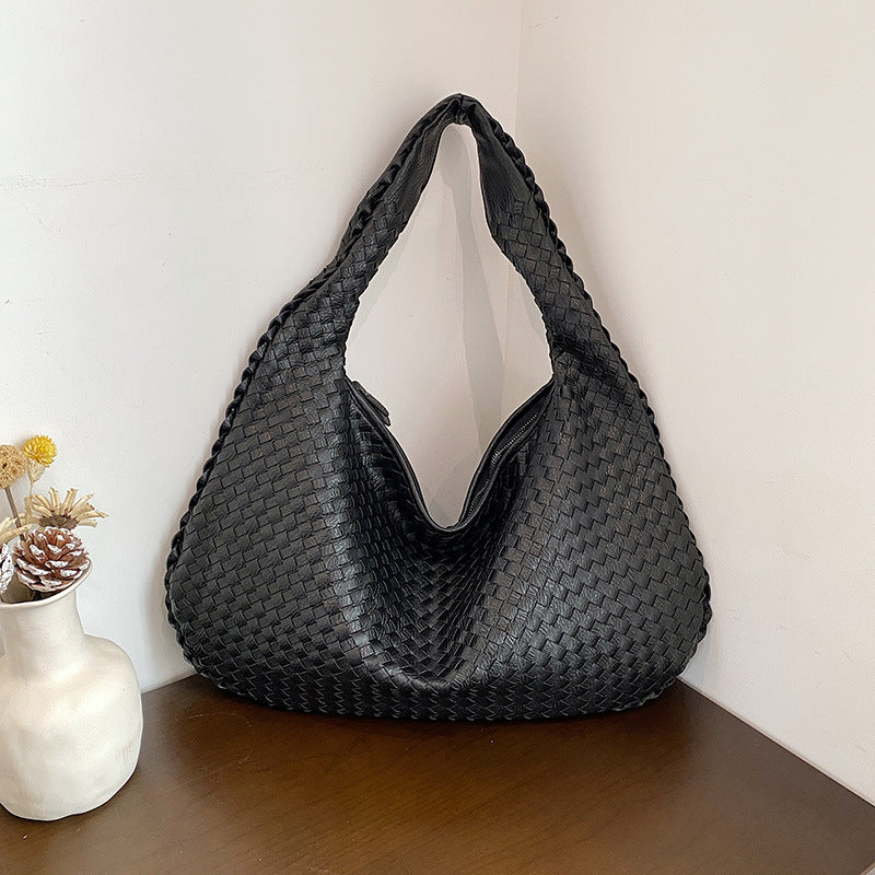 Women's Textured Woven Versatile Niche Trend Commuter Shoulder Bags