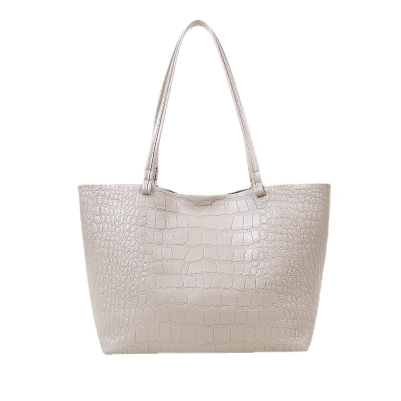Women's Large Capacity Simple Stone Pattern Leather Shoulder Bags