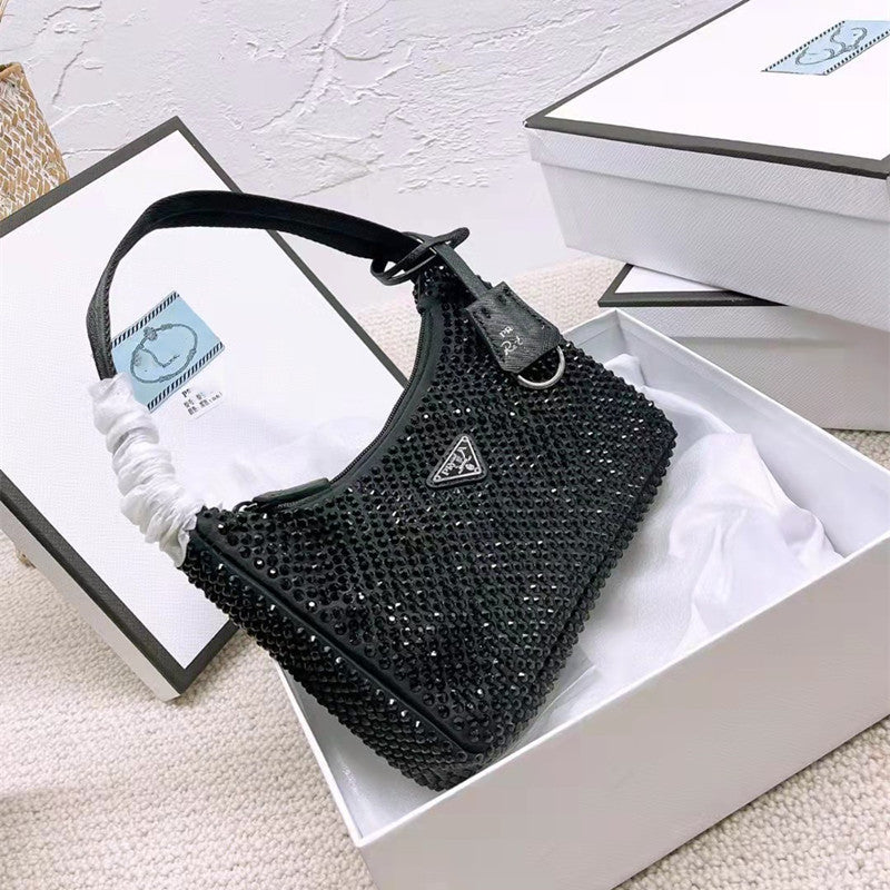 Women's Super Flash Czech Rhinestone Clutch Underarm Shoulder Bags