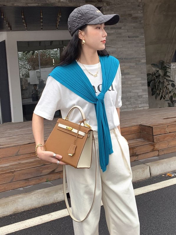 Women's Palm Print Genuine Leather Kelly Versatile Handbags