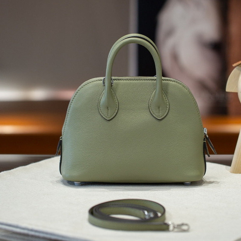 Line Steel Hardware Layer Leather Mini Shell Handbags