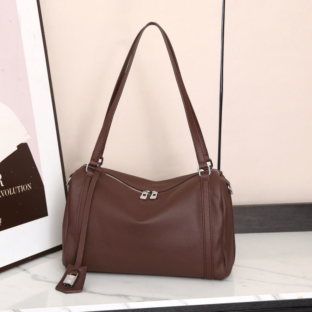 Women's First Layer Cowhide Boston Portable Genuine Shoulder Bags