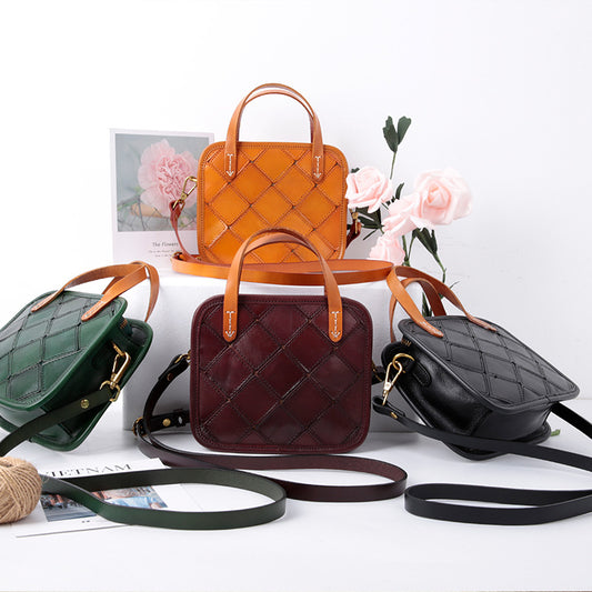 Women's Retro Top Layer Cowhide Patchwork Handbags