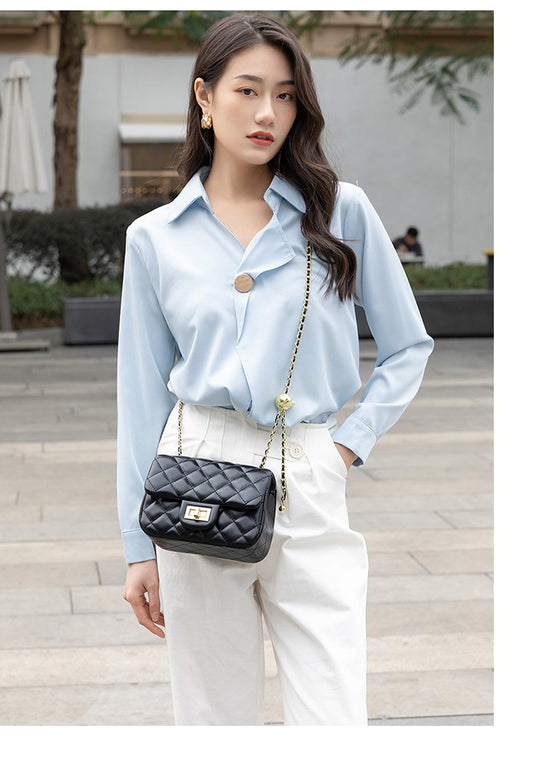 Women's Genuine Leather Diamond Pattern Chain Classic Crossbody Bags