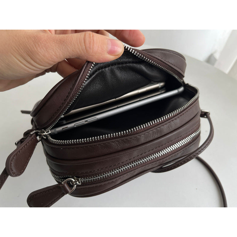 Inside Outside Design Cowhide Leather Simple Crossbody Bags