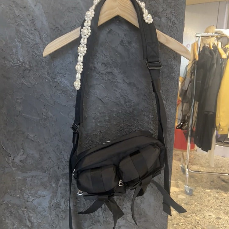 Women's Sweet Pearl Canvas Bow One Crossbody Bags