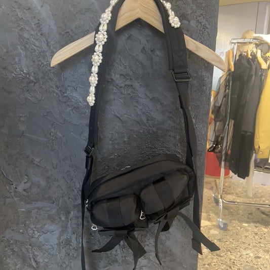 Women's Sweet Pearl Canvas Bow One Crossbody Bags