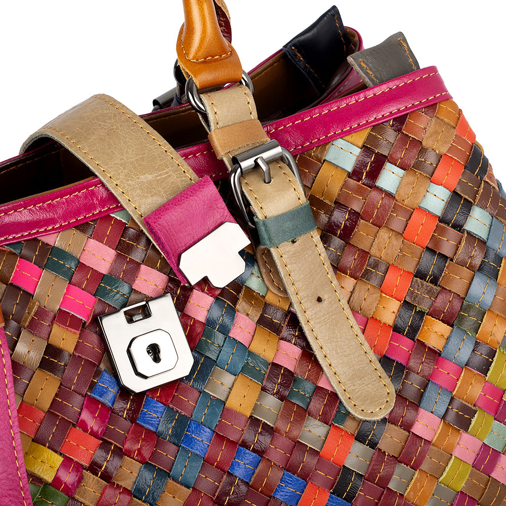 Comfortable Women's Leather Cowhide Colorful Retro Handbags