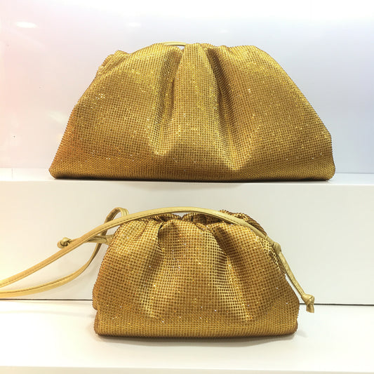 Women's Water Bright Crystal Cloud Fashion Commuter Pleated Crossbody Bags