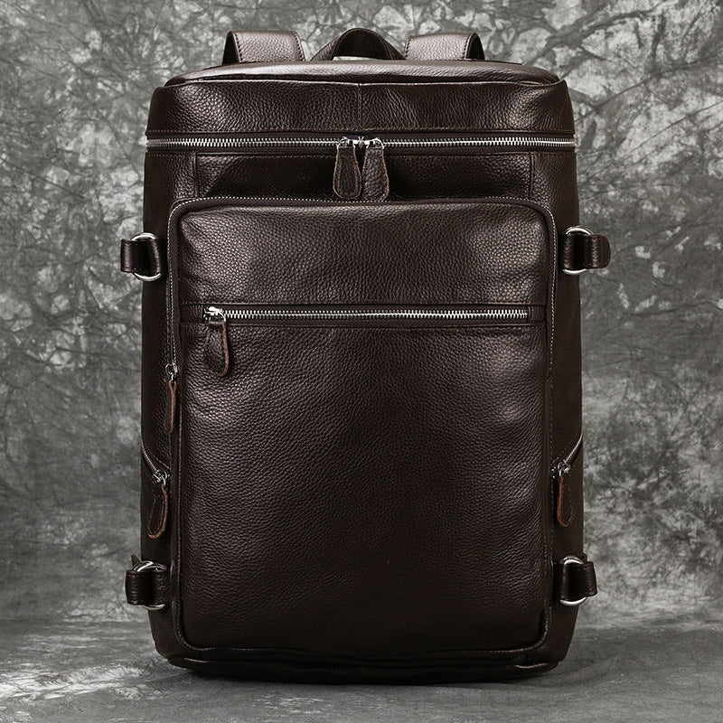 Men's Fashion Leather First Layer Cowhide Large Backpacks