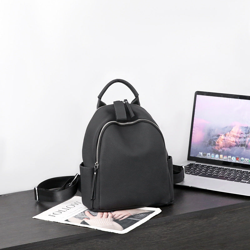 Women's Leather First Layer Cowhide Pure Color Backpacks