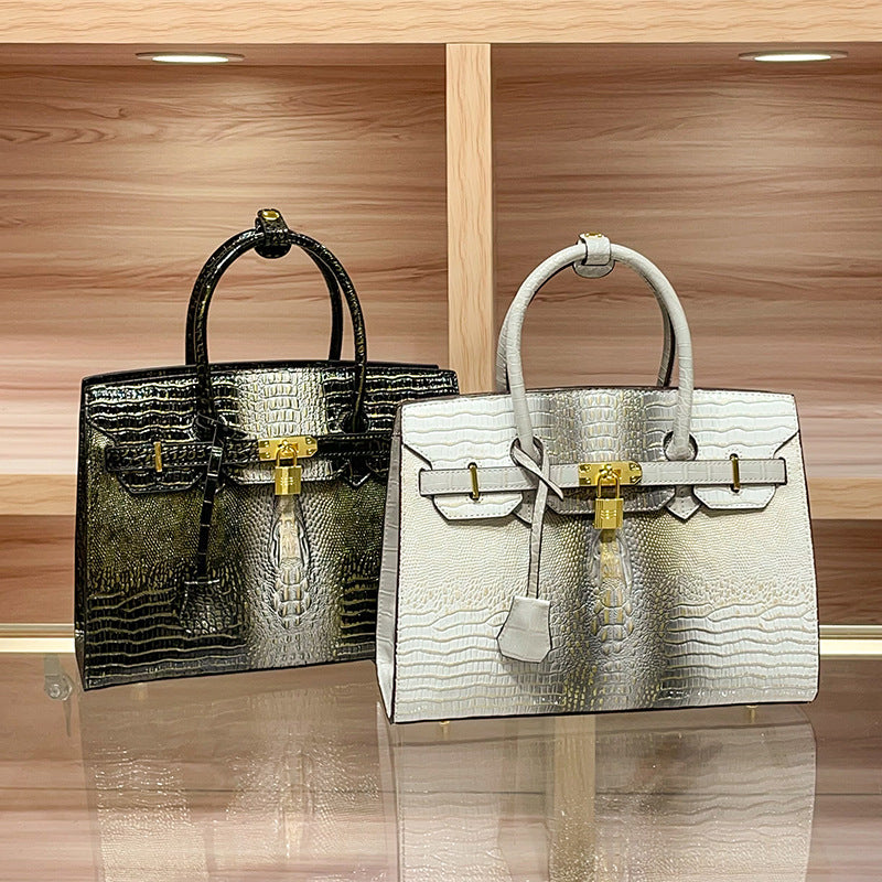 Women's High-grade Crocodile Pattern Genuine Leather Platinum Crossbody Bags