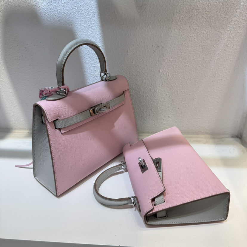 Women's Genuine Leather Color Matching Palm Print Crossbody Bags