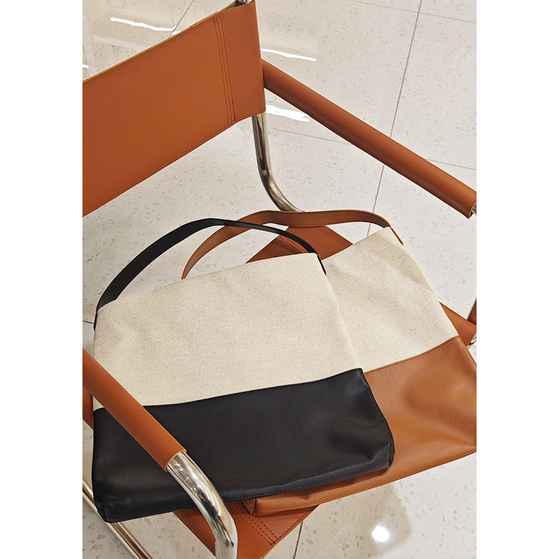 Contrast Color High-grade First Layer Cowhide Shoulder Bags