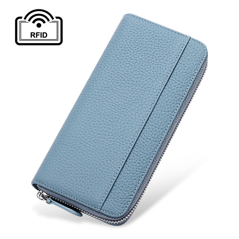 Women's Leather Long Zipper Litchi Grain Cow Ladies Wallets