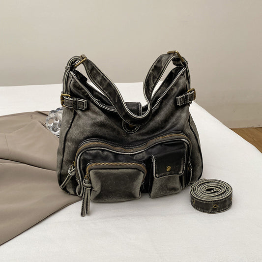 Female Retro Textured Washed Leather Oil Shoulder Bags