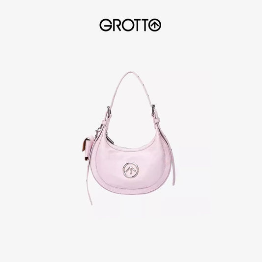 Women's Happy Pleated Leather Moon Underarm Shoulder Bags