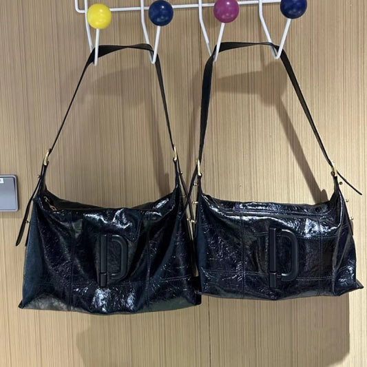 Women's Oil Wax Leather Burst Crack Large Shoulder Bags