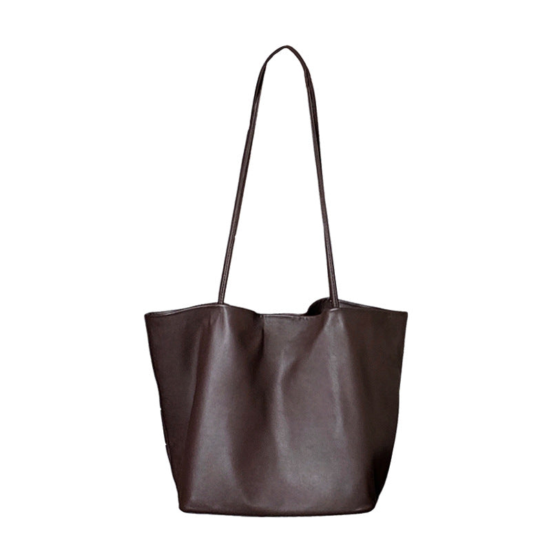 Women's Simple Style Leather Soft Glutinous Shoulder Bags