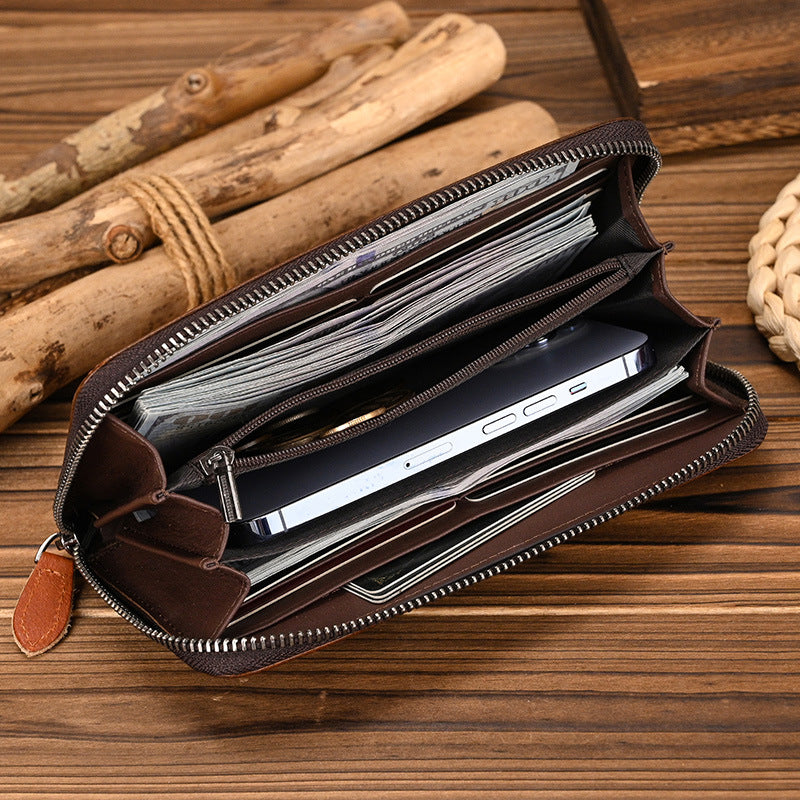 Men's Tanned Leather Retro Long Hand-rub Color Men's Wallets
