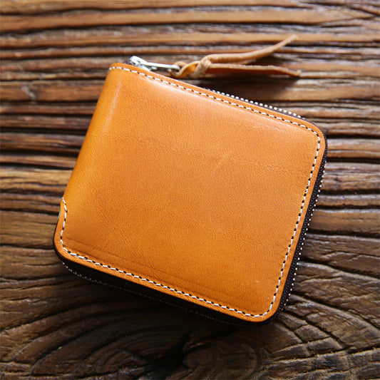 Men's Vintage Zipper Multifunctional First Layer Short Men's Wallets
