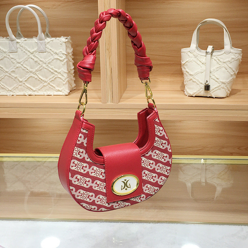 Women's Crescent Moon Hand-woven Twist Braid Shoulder Bags