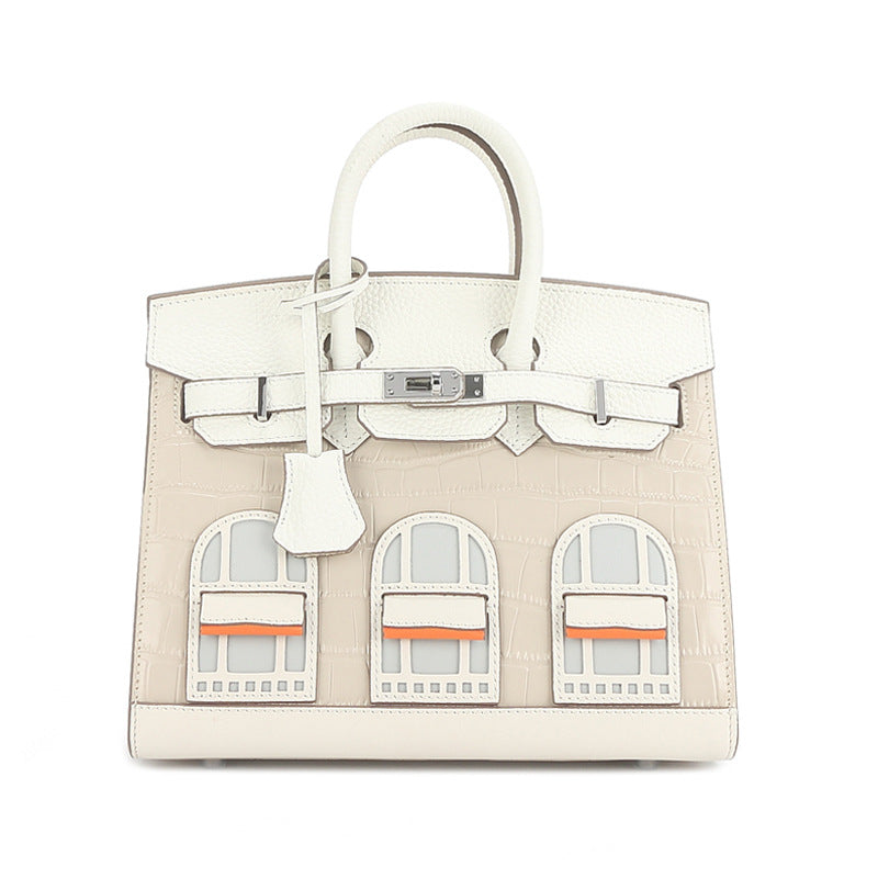 Print House Genuine Leather Fashion Contrast Handbags